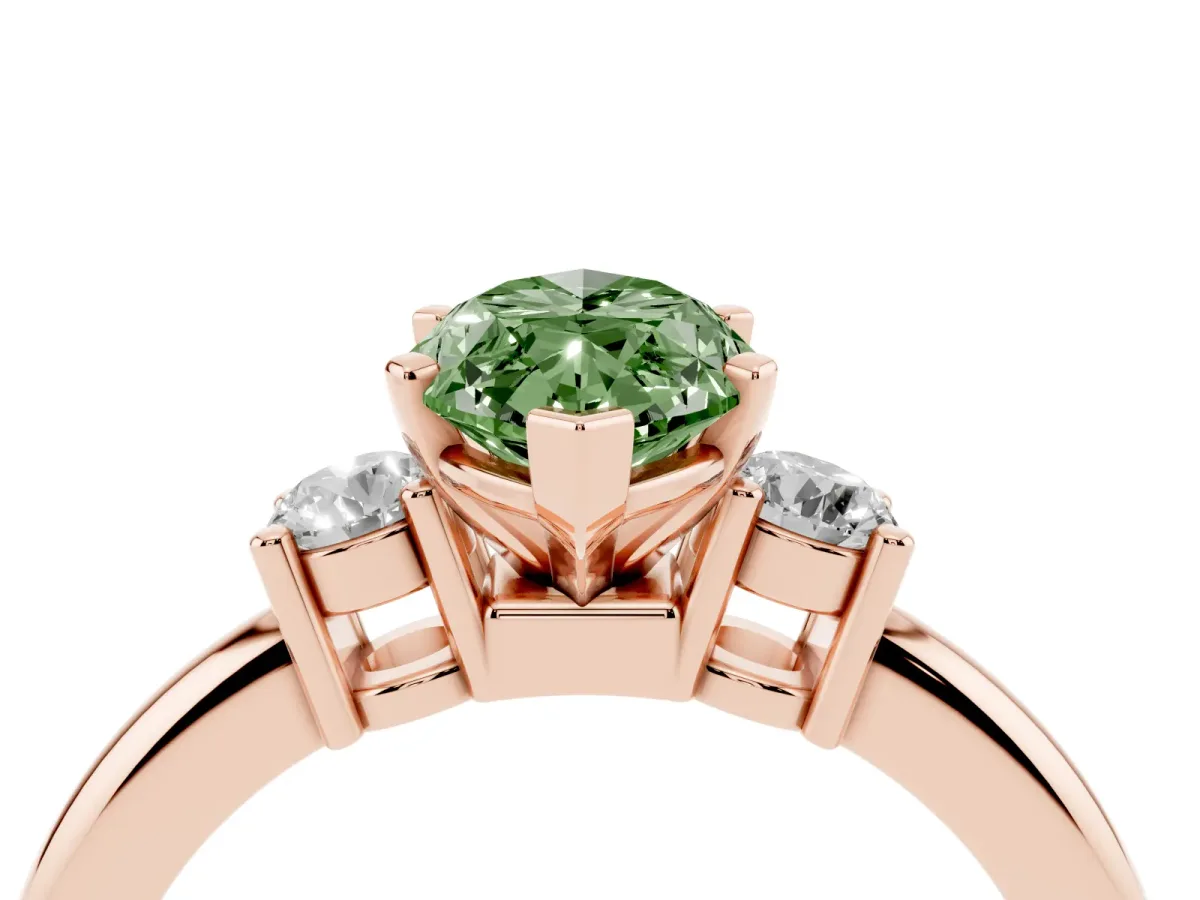 Fancy Green Three-Stone Marquise Cut Cut Diamond Solitaire with Prong Setting and Classic Band Rose gold
