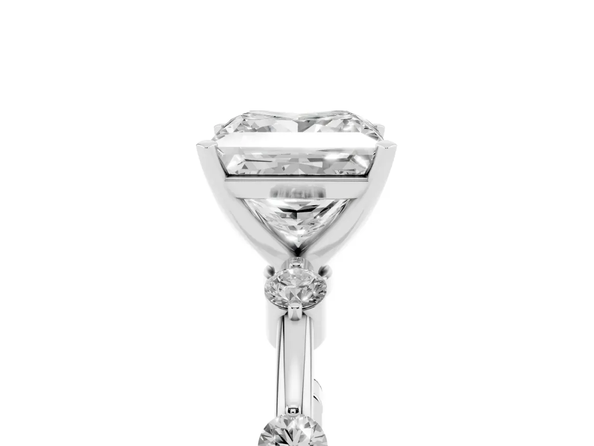 Princess Cut Solitaire Diamond Ring with Bezel Set Side Stones and Prong Setting Silver