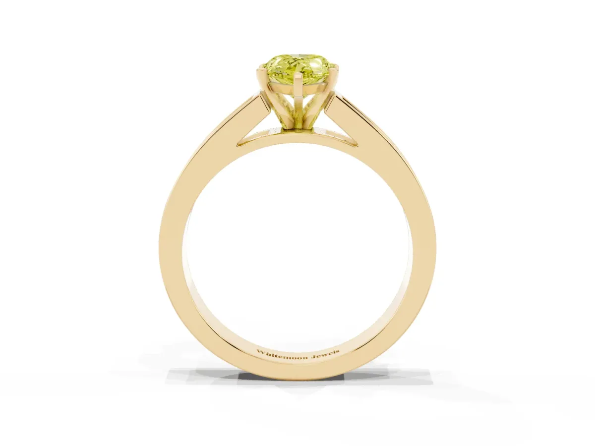 Fancy Yellow Pear Cut Solitaire Diamond Ring with Channel-Set Band and Four-Prong Setting Yellow gold