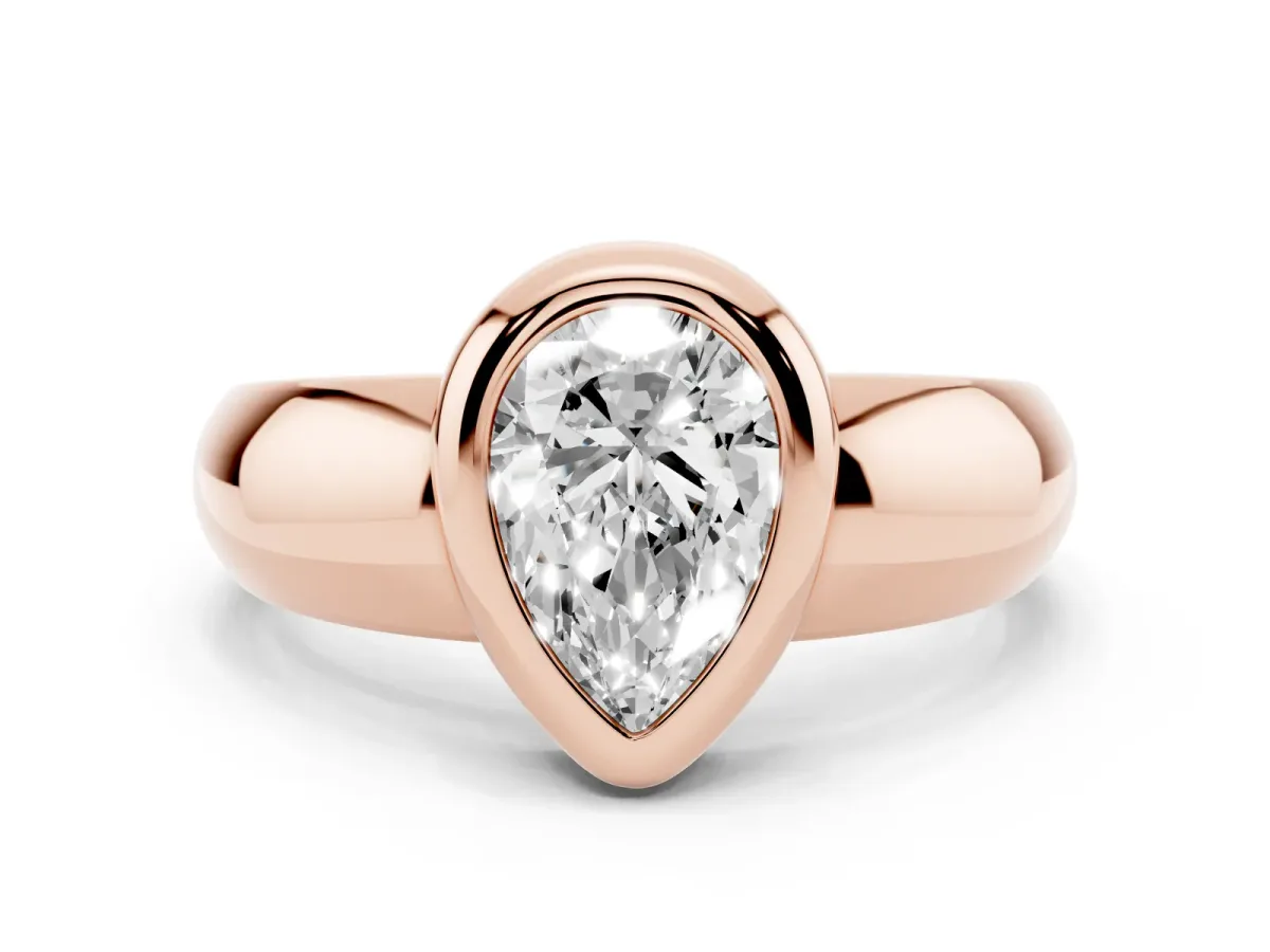Bezel Set Pear Cut Solitaire Ring with Wide Band Rose gold