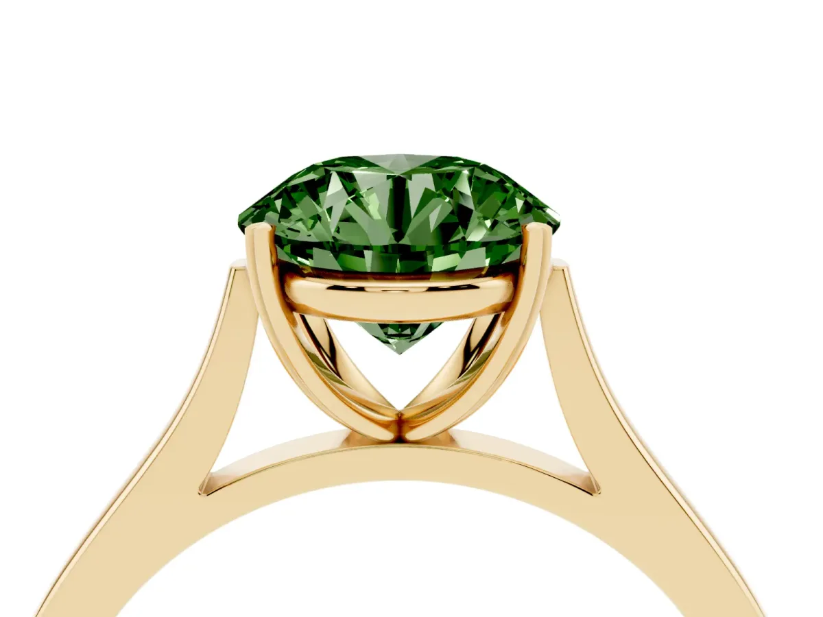 Fancy Green Round Cut Solitaire Heart Prong Engagement Ring with Tapered Band Yellow gold