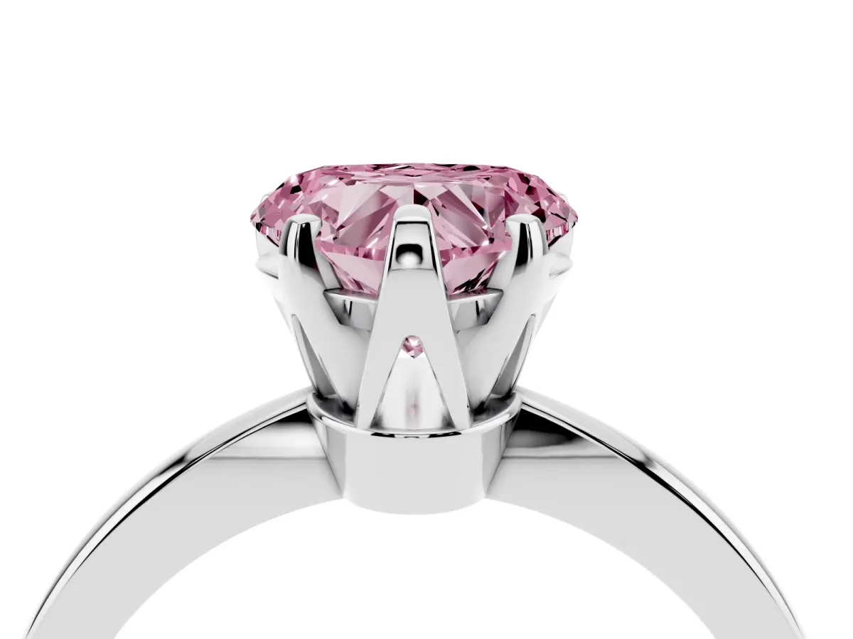 Fancy Pink Heart Cut Solitaire Engagement Ring with Six-Prong Setting and Tapered Band Silver
