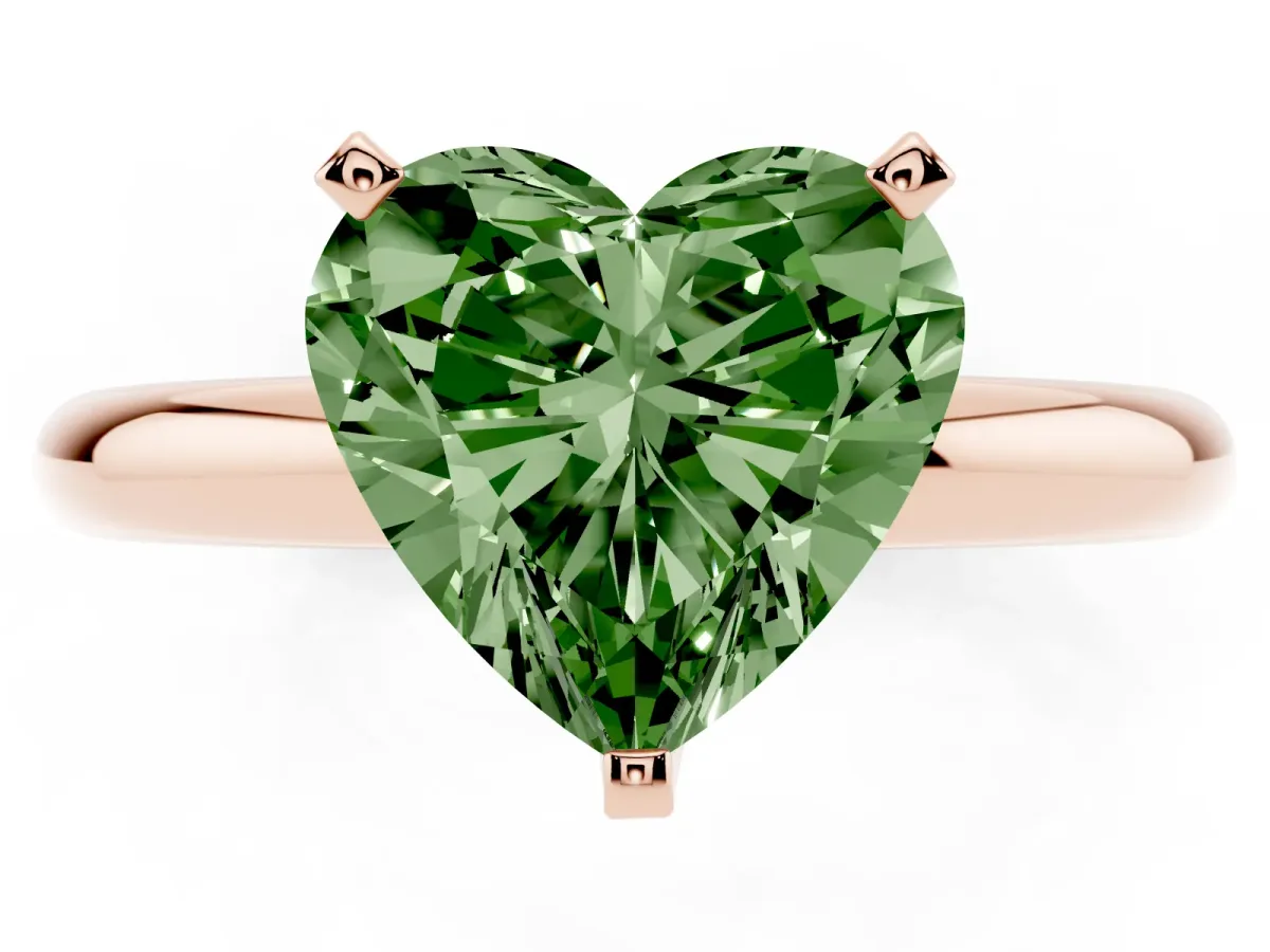 Fancy Green Heart Cut Diamond Solitaire Engagement Ring with Round Band and Four-Prong Setting Rose gold