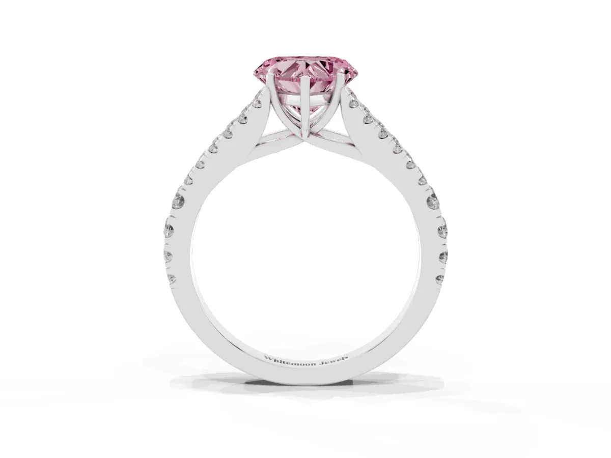 Fancy Pink Heart Cut Diamond Split Shank Pavé Engagement Ring with Four-Prong Setting Platinum