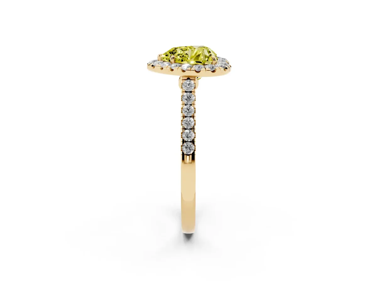 Fancy Yellow Heart Cut Halo Pave Diamond Engagement Ring with Four-Prong Setting Yellow gold