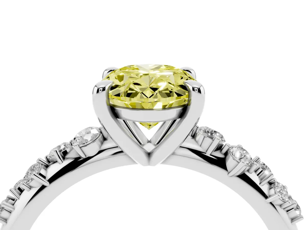 Fancy Yellow Oval Cut Cut Diamond Vine Band with Four-Prong Setting Platinum