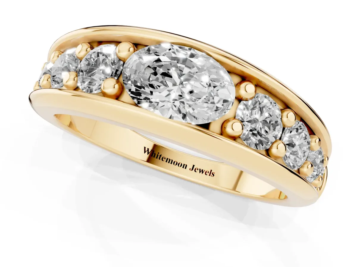 Oval Diamond Mens Ring with Round Diamond Accents Yellow gold
