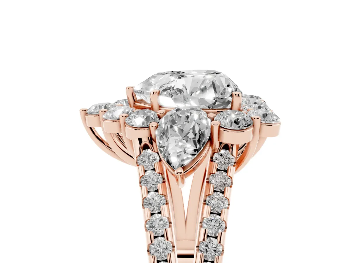 Heart Cut Halo Split Shank Diamond Engagement Ring with Prong Setting Rose gold