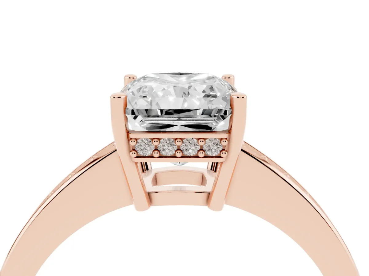 Radiant Cut Solitaire Pavé Band Prong Setting Ring Rose gold