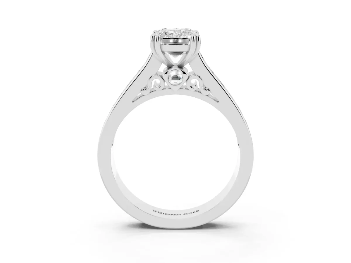 Emerald Cut Cut Channel Set Solitaire Engagement Ring with Prong Setting Platinum