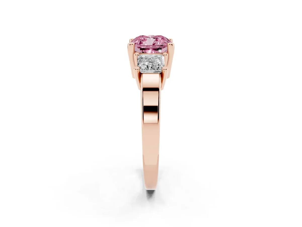 Fancy Pink Three-Stone Cushion Cut Cut Solitaire Ring with Prong Setting Rose gold