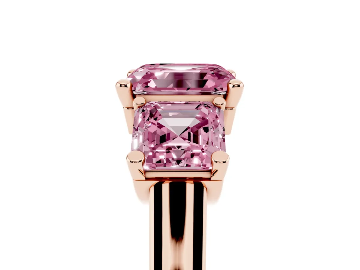 Fancy Pink Three-Stone Asscher Cut Brilliant Diamond Trellis Ring with Comfort Fit Band Rose gold