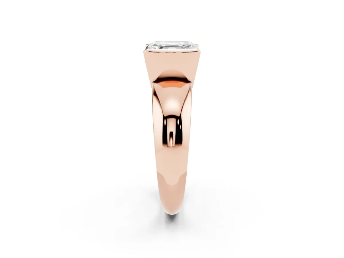 Asscher Cut Solitaire Tension Set Diamond Ring with Wide Band Rose gold