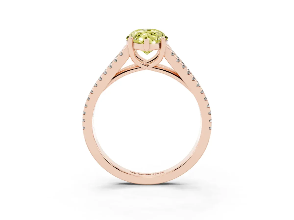 Fancy Yellow Marquise Cut Diamond Solitaire Engagement Ring with Split Shank Pavé Band Rose gold