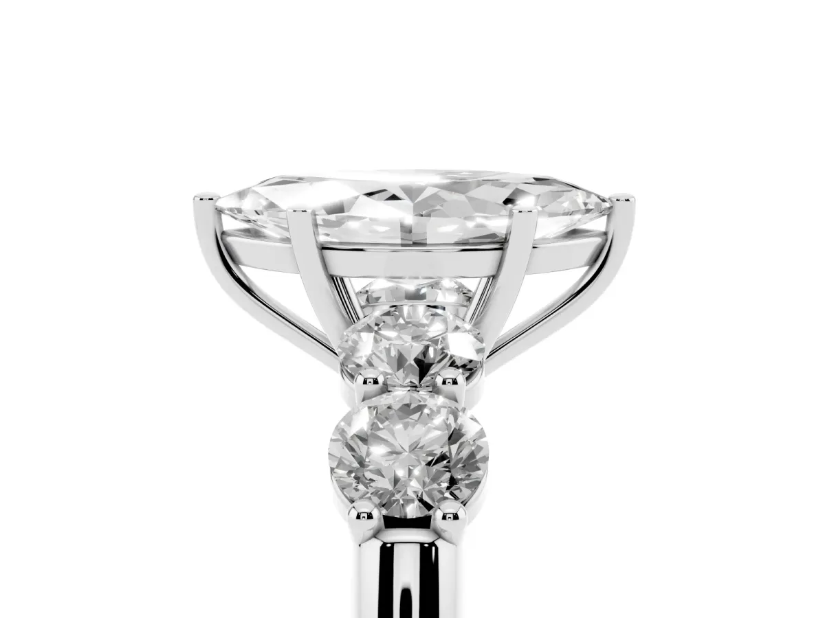 Marquise Cut Cut Five-Stone Prong Set Diamond Ring with Classic Band Platinum