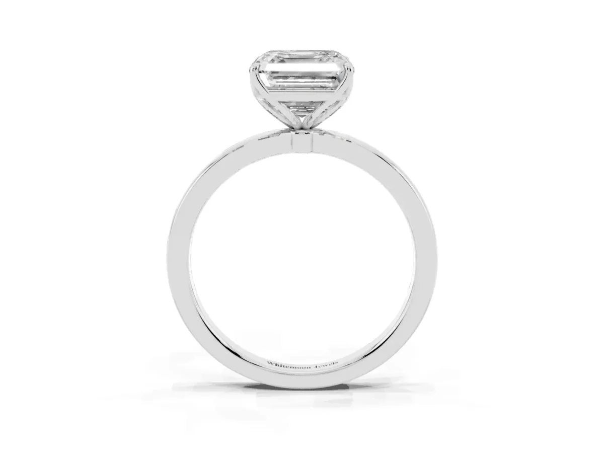 Asscher Cut Diamond Solitaire Ring with Thin Band and Prong Setting Platinum