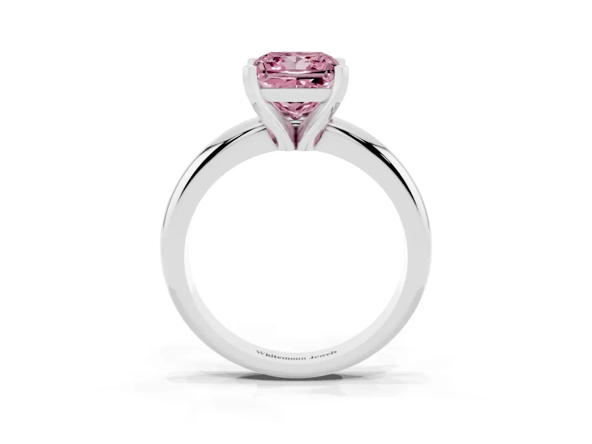 Fancy Pink Princess Cut Diamond Solitaire Engagement Ring with Round Band and Four-Prong Setting Silver
