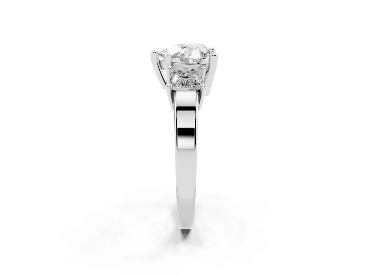 Three-Stone Heart Cut Cut Solitaire Ring with Prong Setting Silver