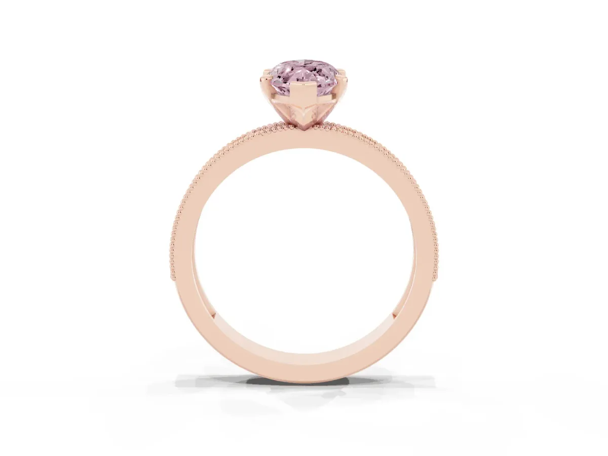 Fancy Pink Marquise Cut Diamond Milgrain Pavé Engagement Ring with Four-Prong Setting Rose gold