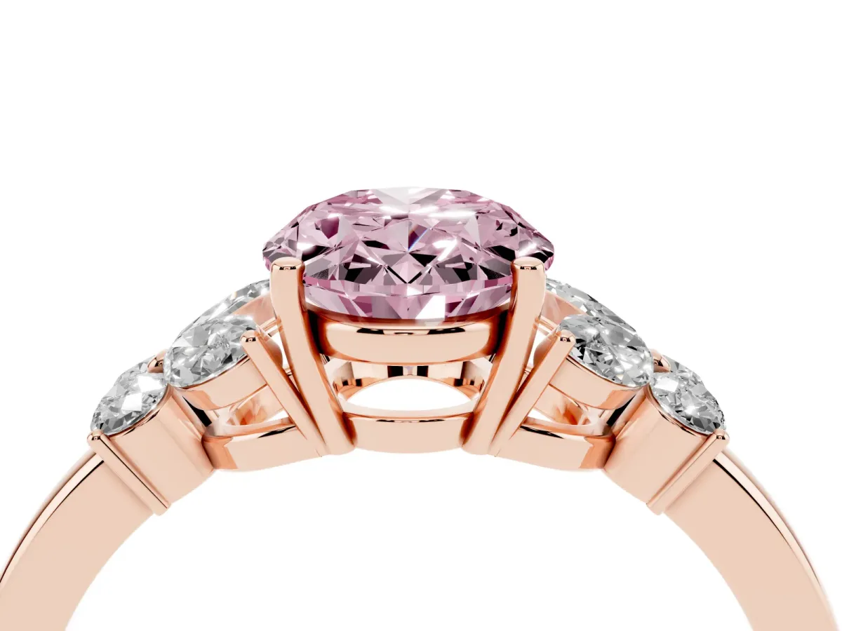 Fancy Pink Oval Cut Cut Solitaire Floral Diamond Ring with Four-Prong Setting Rose gold