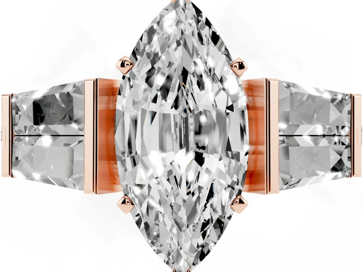 Marquise Cut Diamond Engagement Ring with Baguette Side Stones and Channel Set Band Rose gold