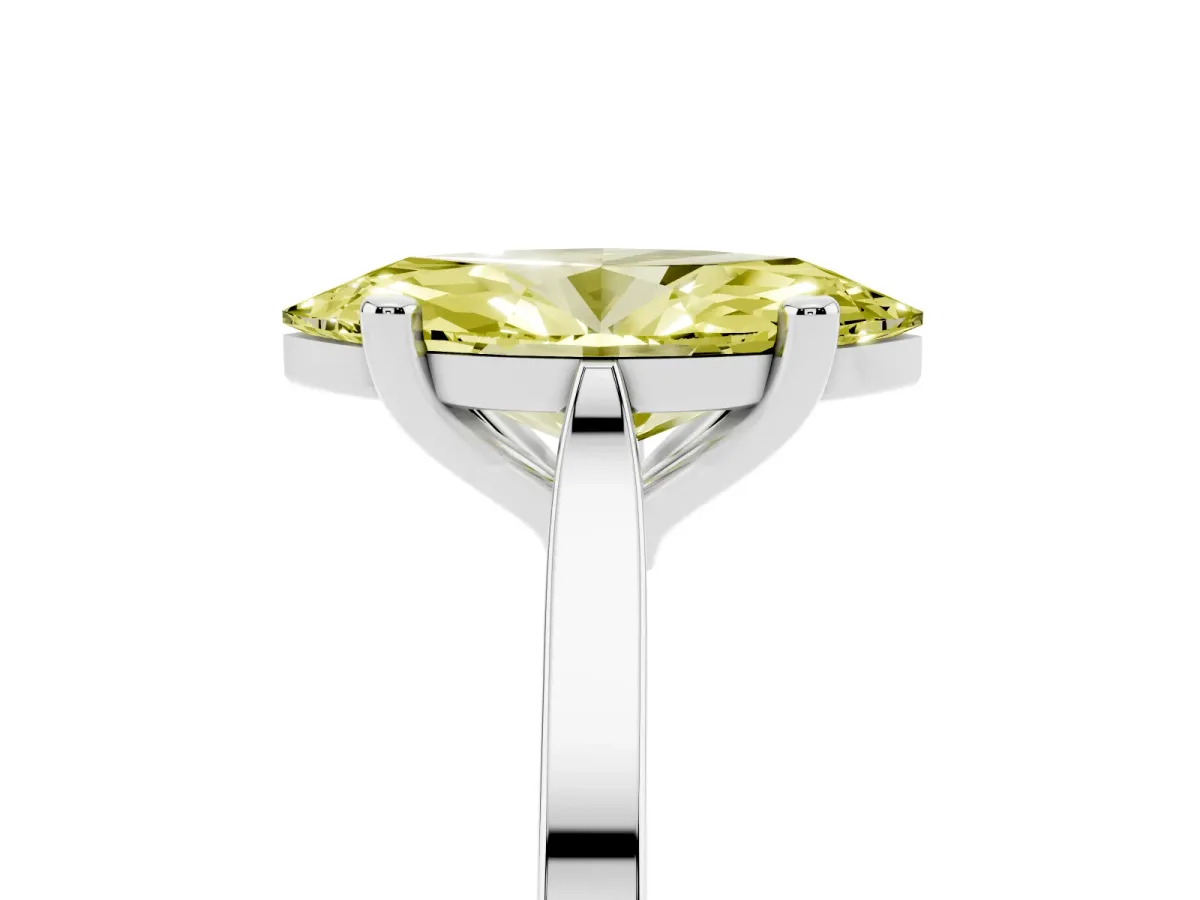 Fancy Yellow Marquise Cut Solitaire Diamond Ring with Four-Prong Setting and Tapered Band White gold