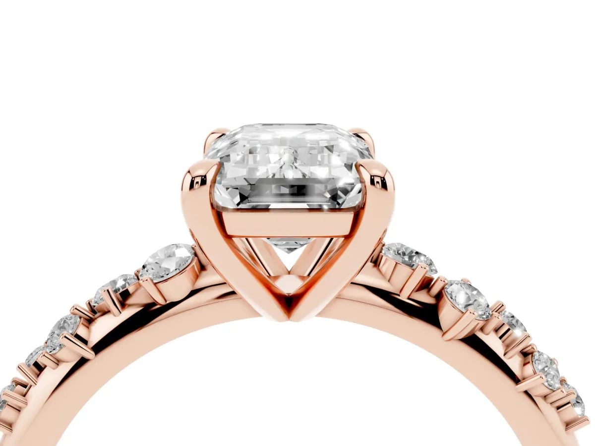Emerald Cut Cut Diamond Vine Band with Four-Prong Setting Rose gold