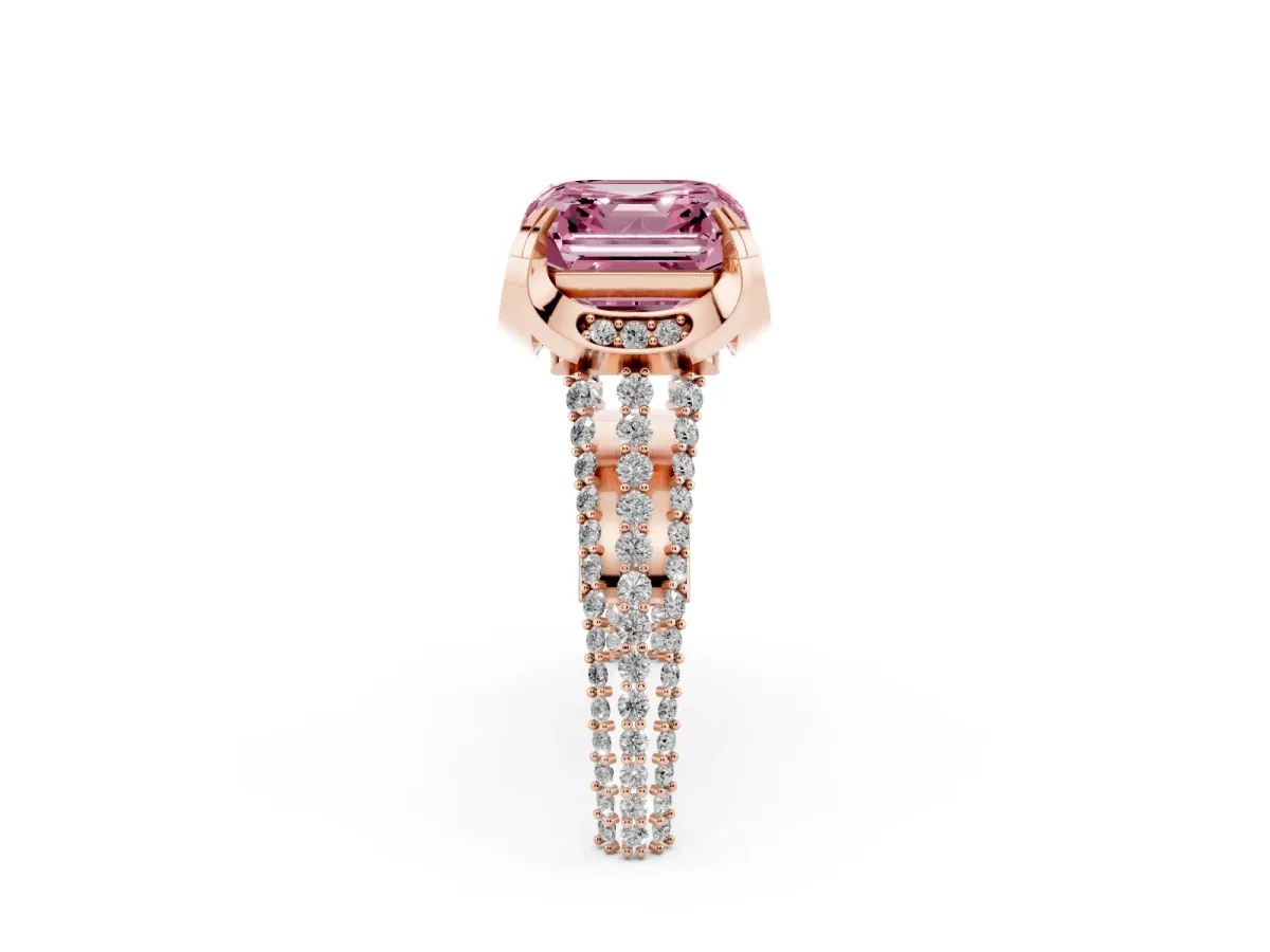 Fancy Pink Asscher Cut Solitaire Pave Split Shank Ring with Four-Prong Setting Rose gold