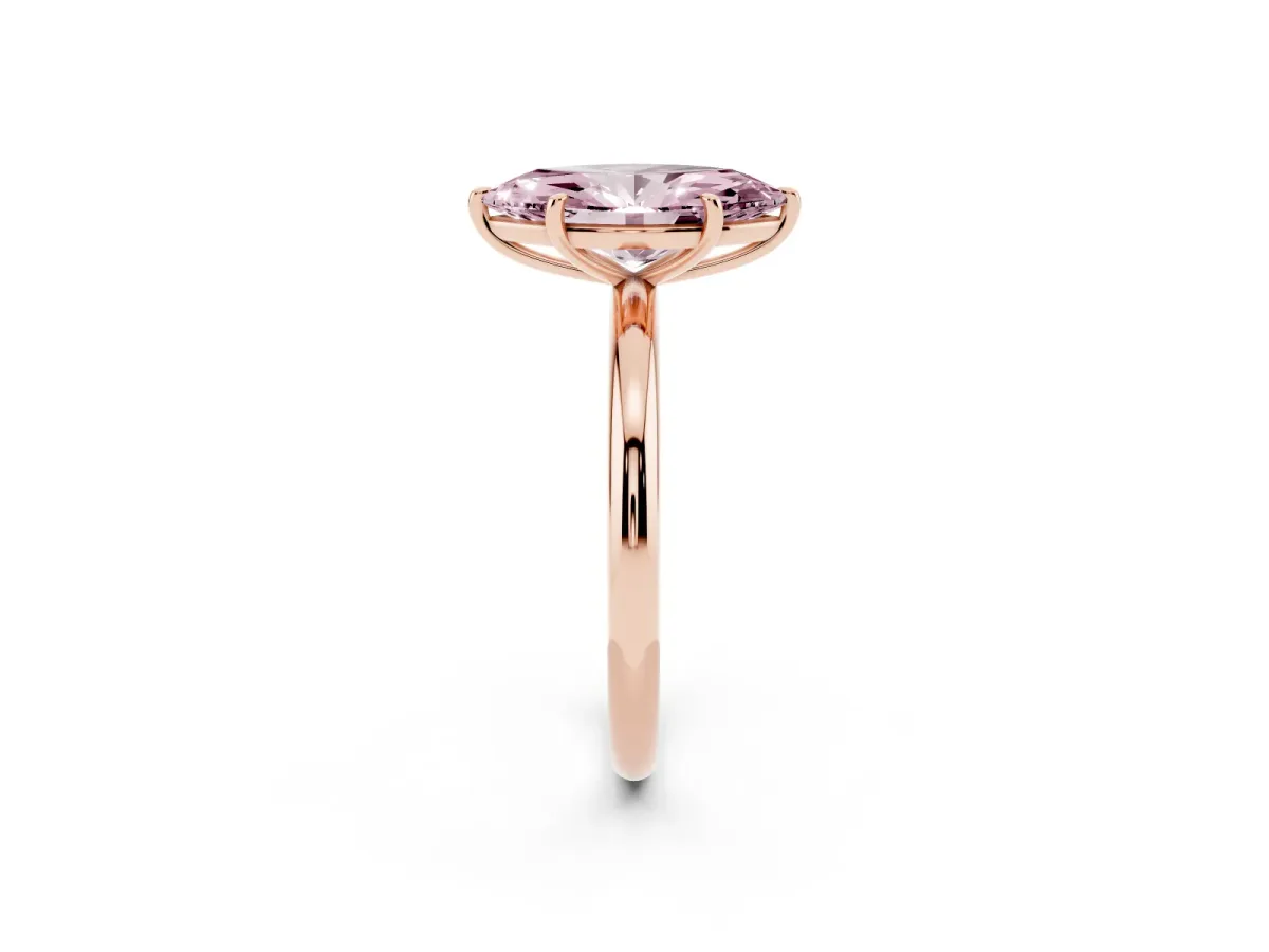 Fancy Pink Oval Cut Solitaire Diamond Ring with Four-Prong Setting on a Plain Band Rose gold