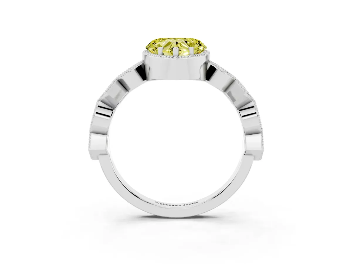 Fancy Yellow Heart Cut Milgrain Marquise Diamond Twist Band Ring Silver