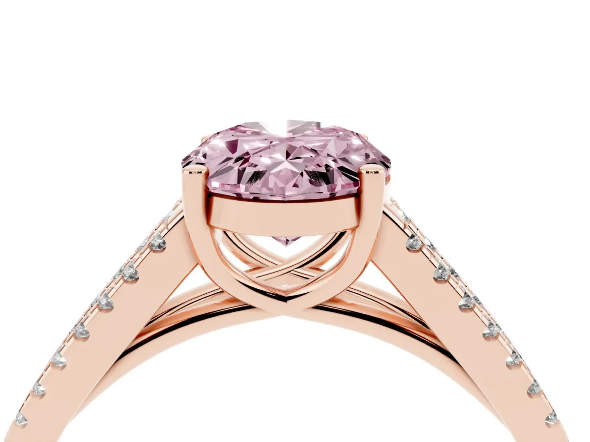 Fancy Pink Oval Cut Diamond Solitaire Engagement Ring with Split Shank Pavé Band Rose gold