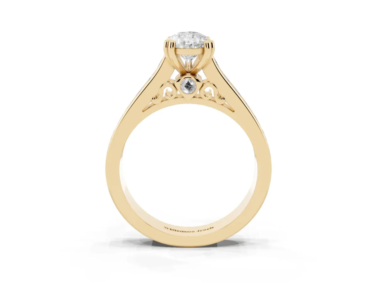 Pear Cut Cut Channel Set Solitaire Engagement Ring with Prong Setting Yellow gold