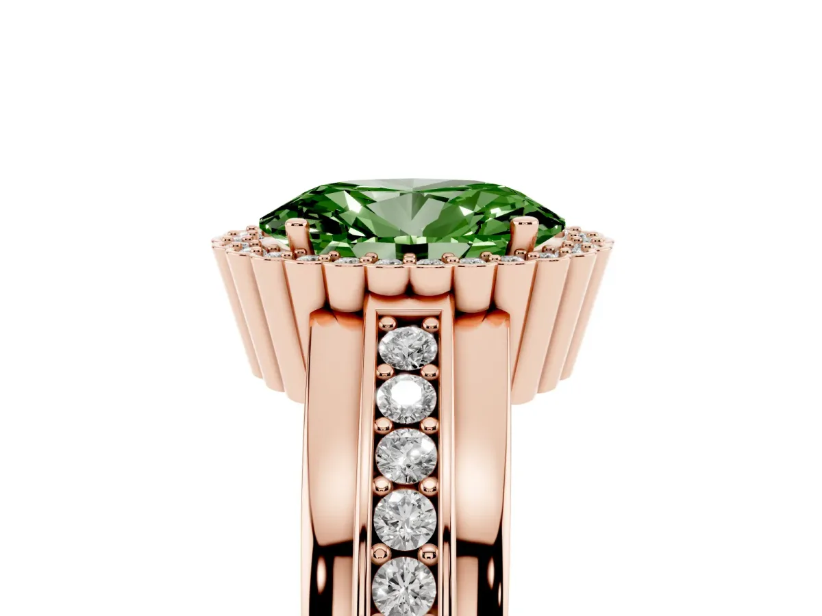 Fancy Green Oval Cut Cut Halo Pave Band Four-Prong Ring Rose gold