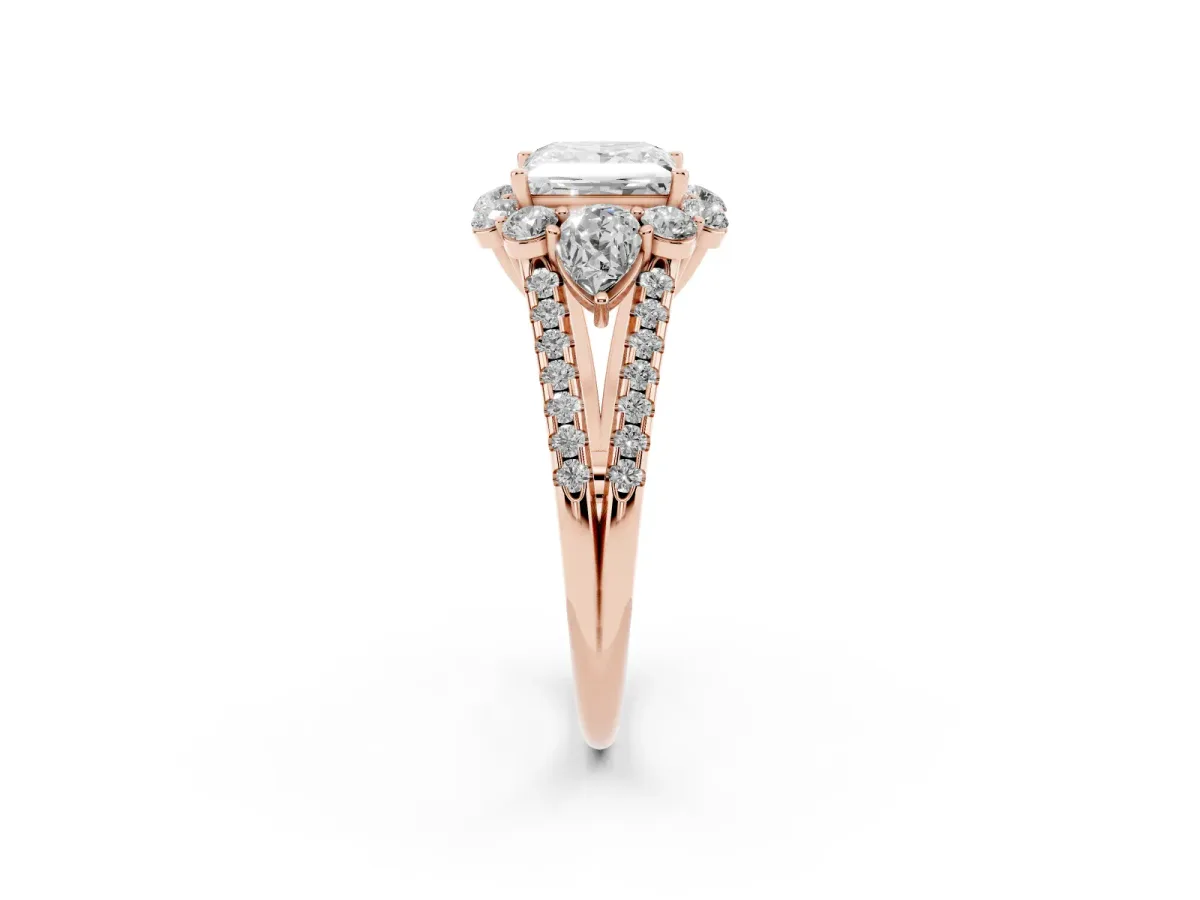 Princess Cut Halo Split Shank Diamond Engagement Ring with Prong Setting Rose gold