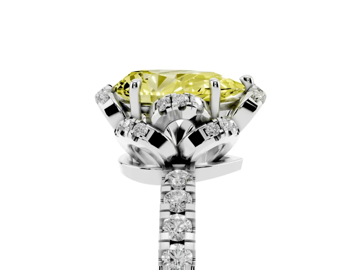 Fancy Yellow Pear Cut Halo Diamond Pave Band Ring with Four-Prong Setting Silver