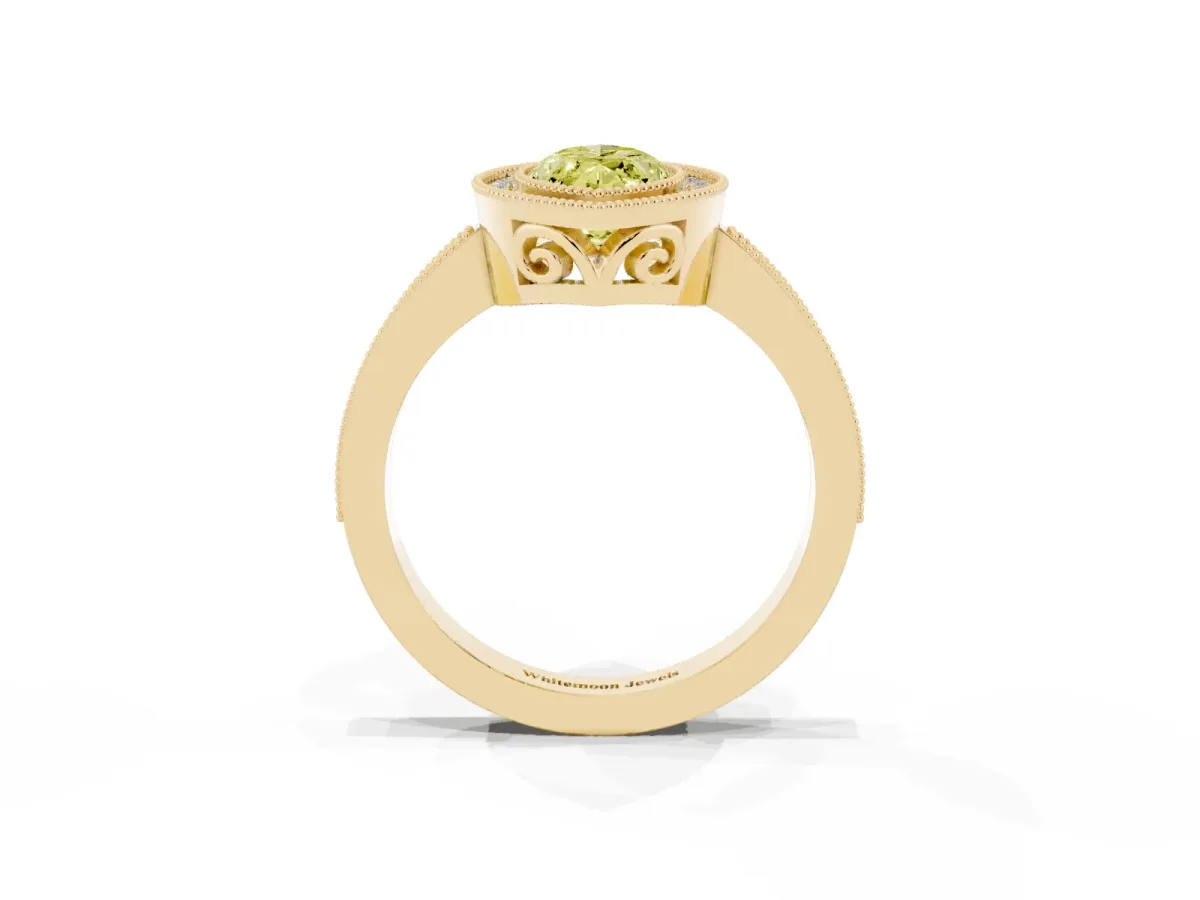 Fancy Yellow Marquise Cut Cut Halo Diamond Ring with Pavé Band and Milgrain Prong Setting Yellow gold