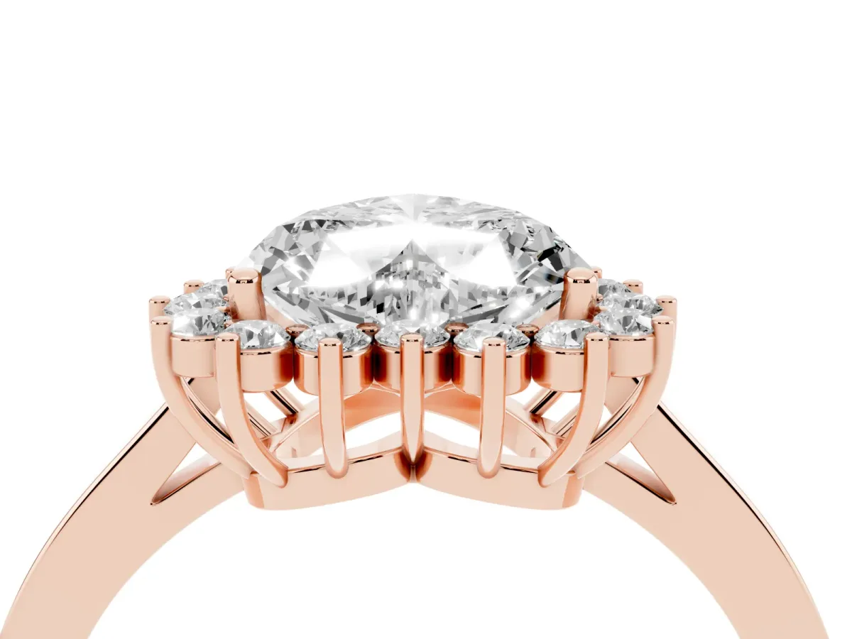Heart Cut Cut Diamond Halo Ring with Round Brilliant Halo and Solitaire Band Rose gold