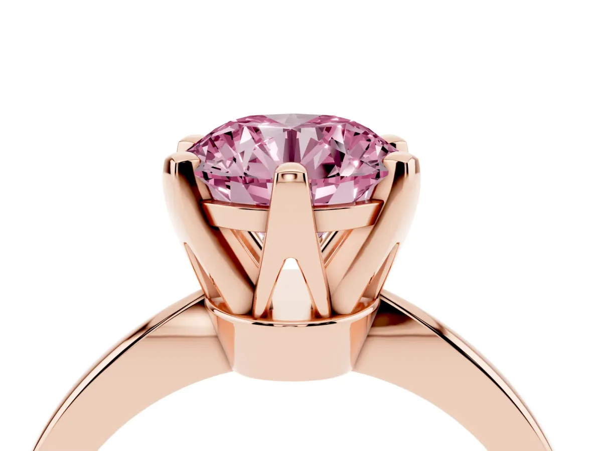 Fancy Pink Round Cut Solitaire Engagement Ring with Six-Prong Setting and Tapered Band Rose gold