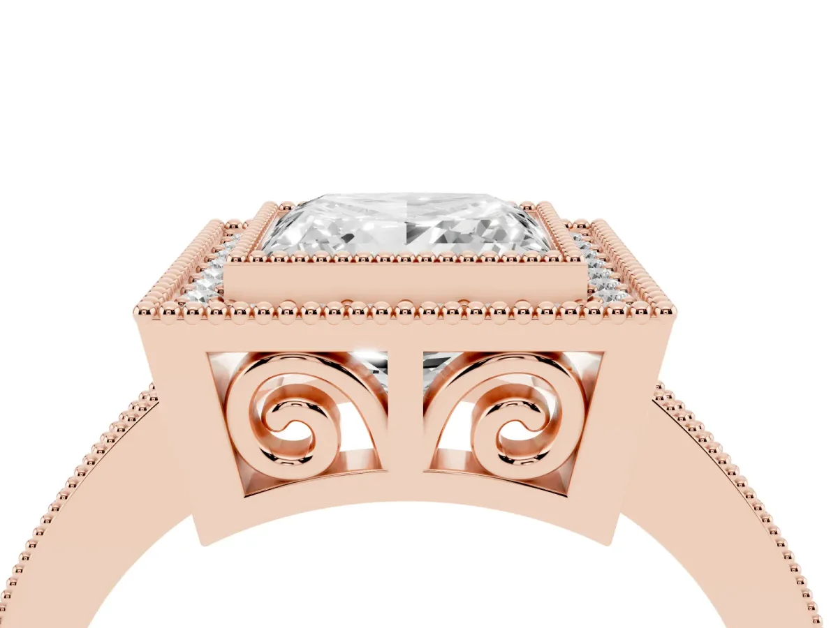 Princess Cut Cut Halo Pavé Diamond Ring Rose gold