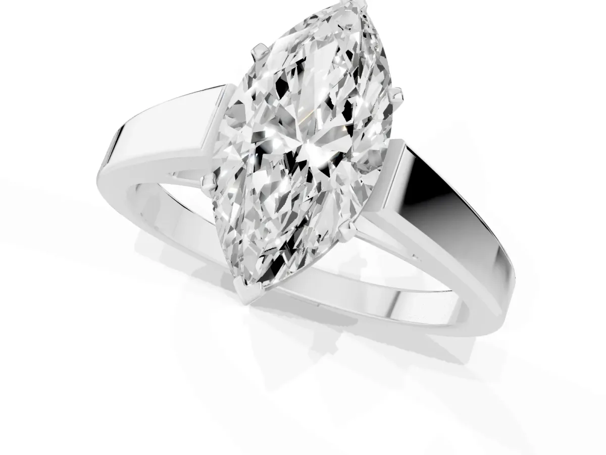 Marquise Cut Solitaire Engagement Ring with Four-Prong Setting and Tapered Band Silver
