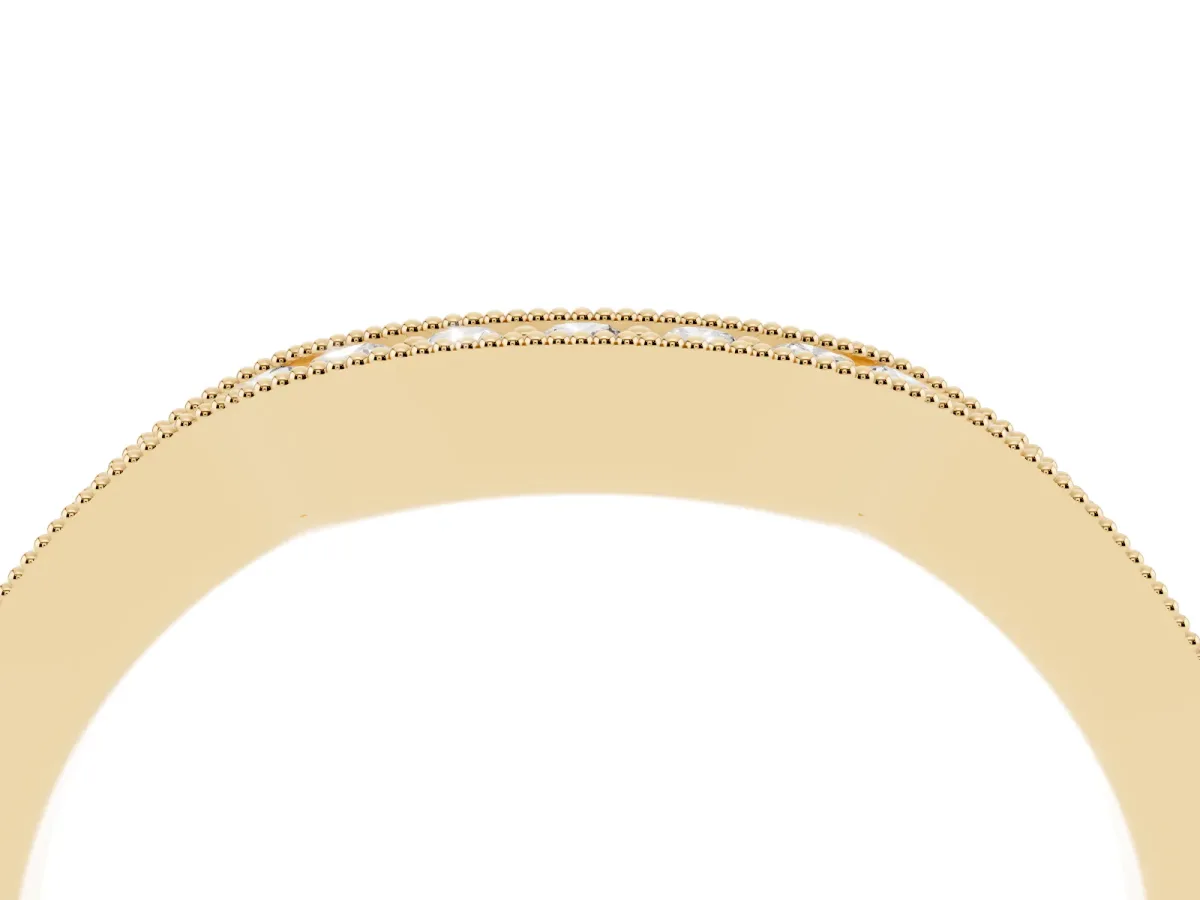 Curved Round Diamond Band with Milgrain Pavé Setting Yellow gold