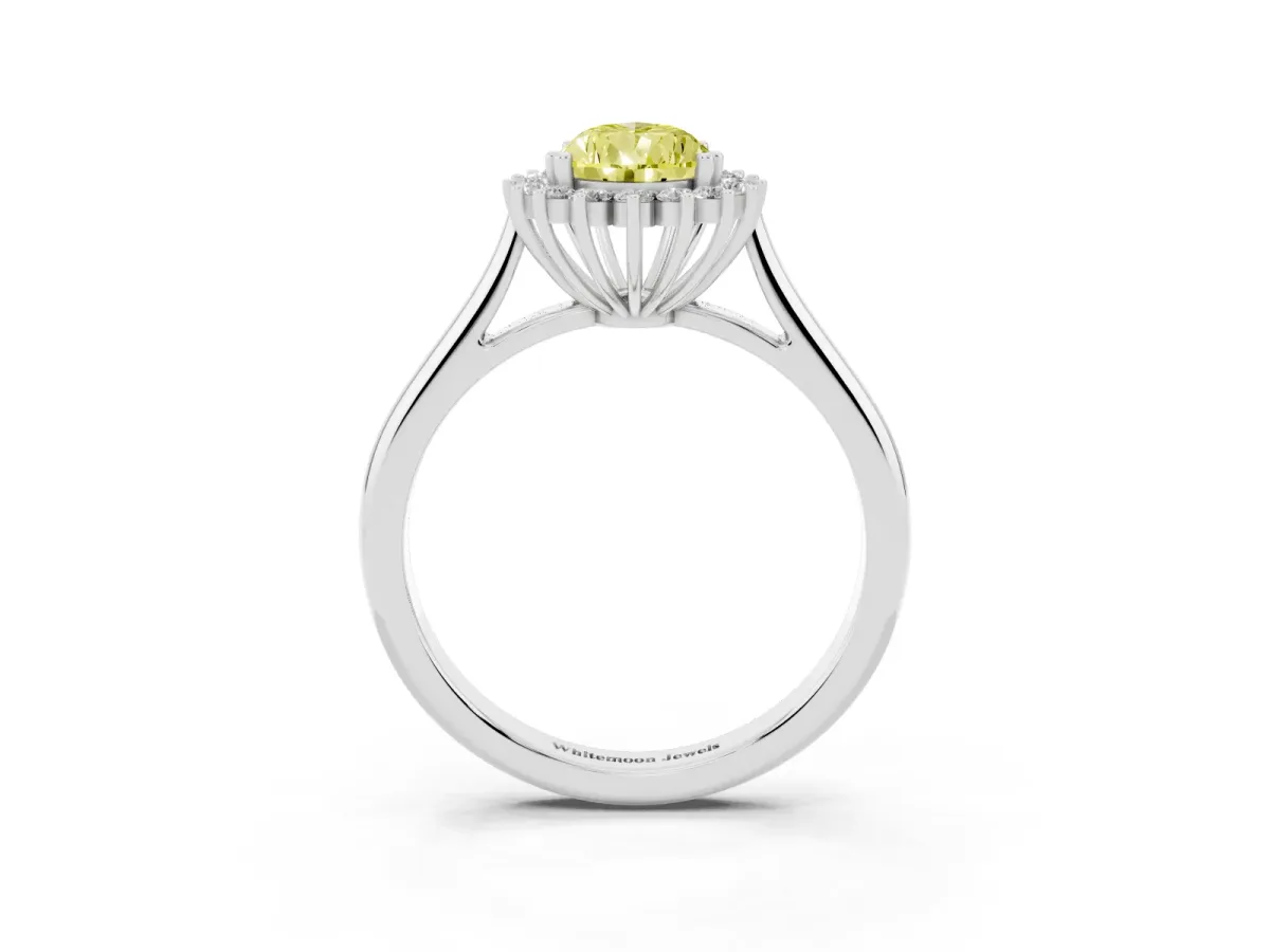 Fancy Yellow Pear Cut Cut Diamond Halo Ring with Solitaire Band and Prong Setting Silver