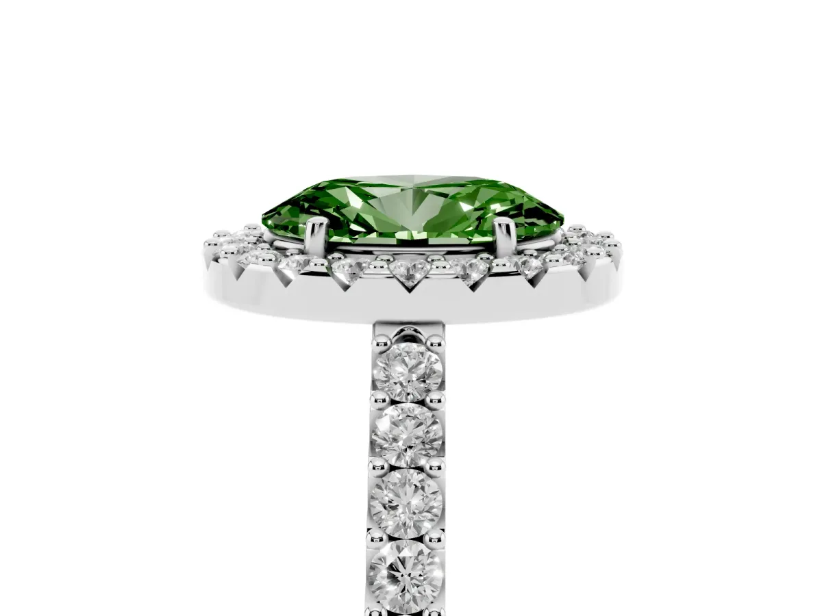 Fancy Green Oval Cut Halo Diamond Pavé Solitaire Ring White gold