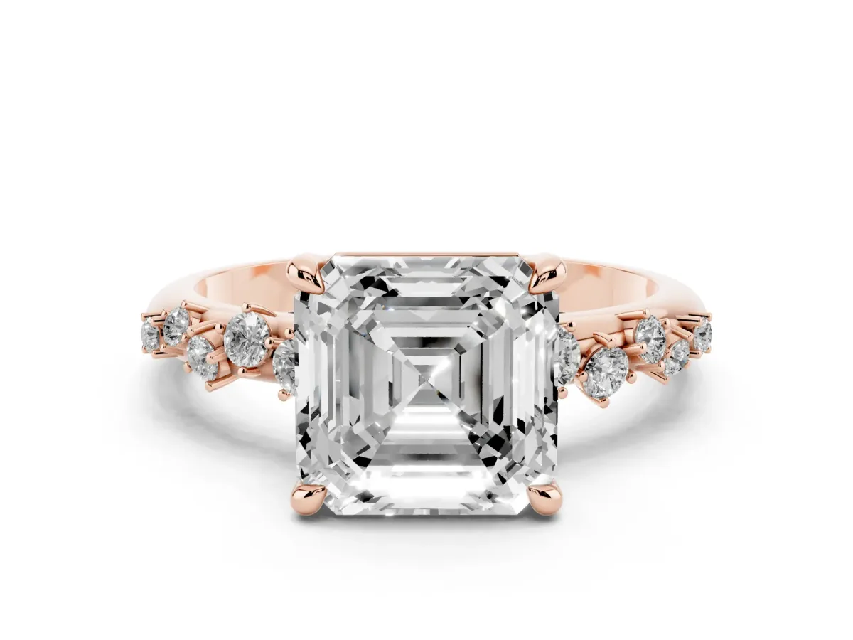 Asscher Cut Cut Diamond Vine Band with Four-Prong Setting Rose gold