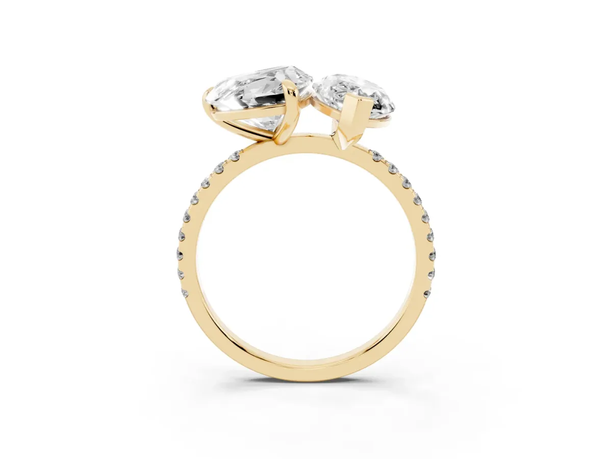 Heart and Marquise Toi Moi Ring with Prong Setting and Pave Band Yellow gold