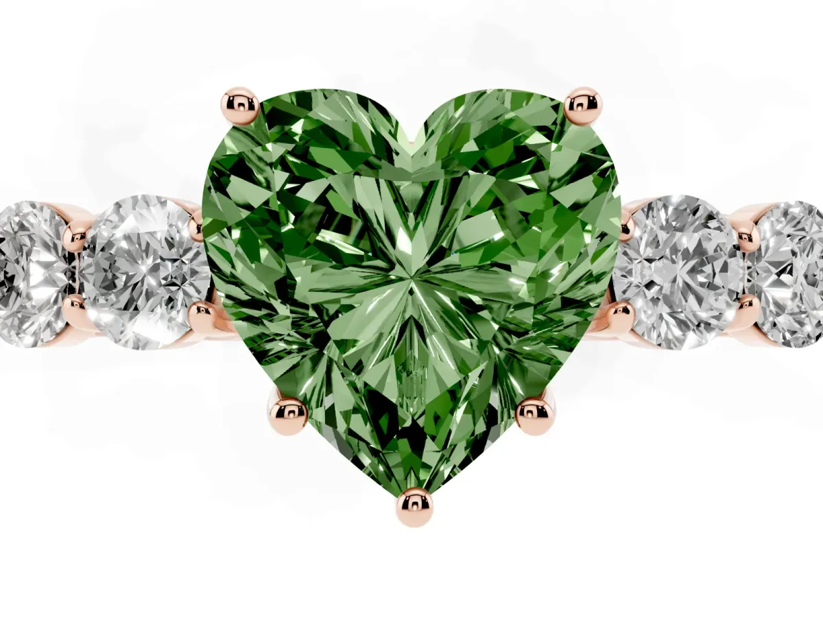 Fancy Green Heart Cut Cut Diamond Five-Stone Prong Set White Gold Ring Rose gold