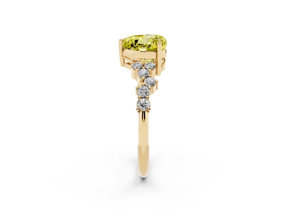 Fancy Yellow Heart Cut Diamond Scattered Round Accent Ring with Prong Setting Yellow gold