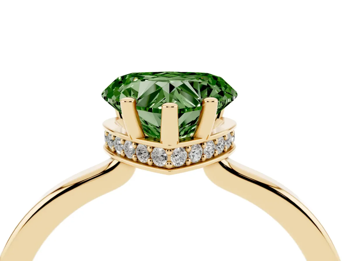 Fancy Green Heart Cut Cut Solitaire Engagement Ring with Four-Prong Setting on a Classic Band Yellow gold