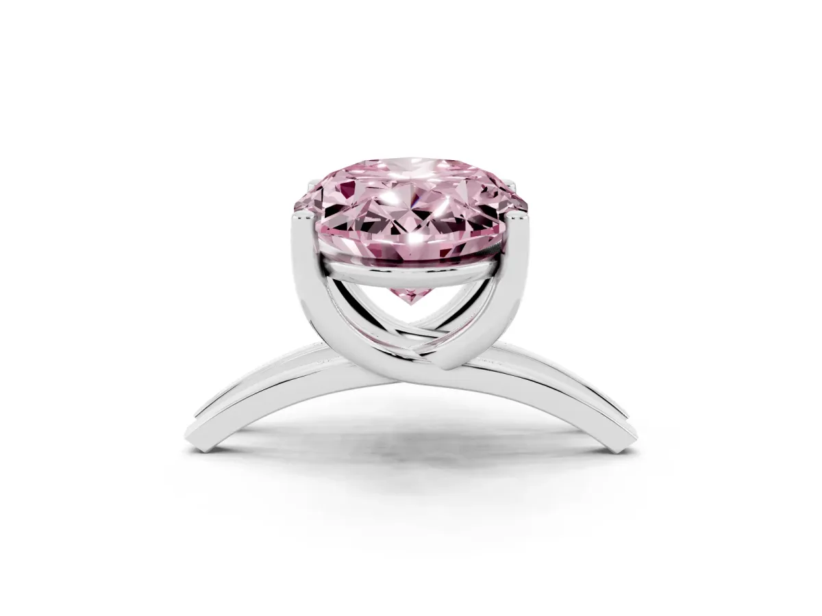 Fancy Pink Oval Cut Cut Diamond Solitaire Engagement Ring with Tapered Plain Band and Four-Prong Setting Silver
