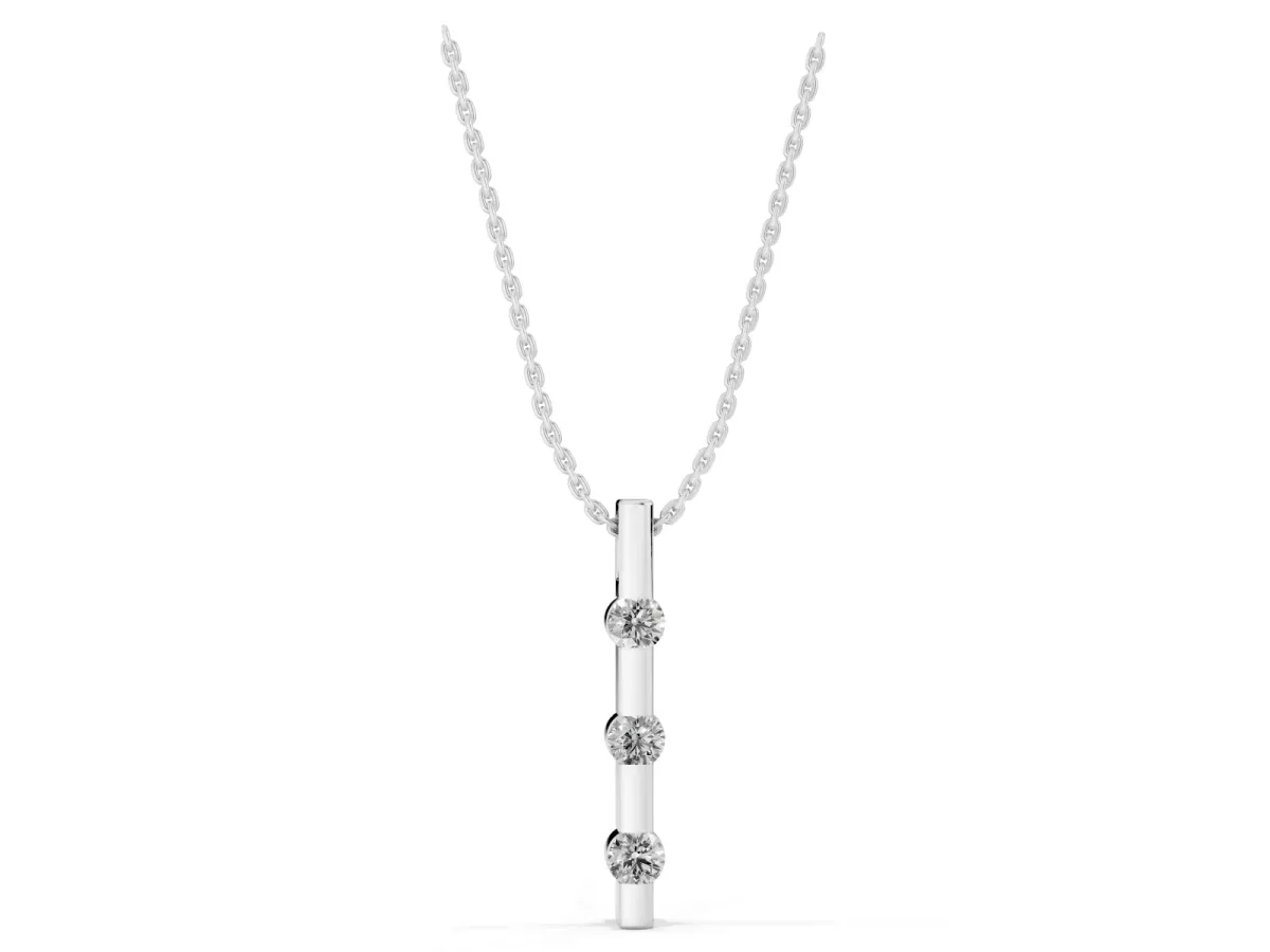 Three-Stone Round Diamond Bar Pendant with Channel Setting Silver